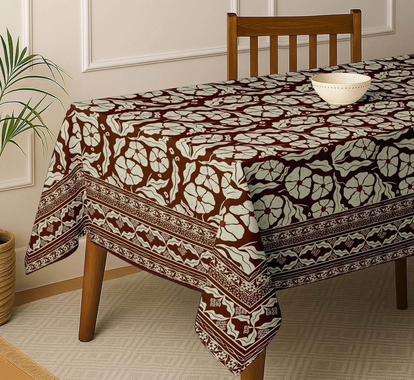Watercolor Design Tablecloth- Brown 60x60 Inch Cotton Twill Dining Table Cover, Perfect for 4 Seater Tables, Durable, Protective & Washable, Ideal for Everyday Use, Occasions & Gathering