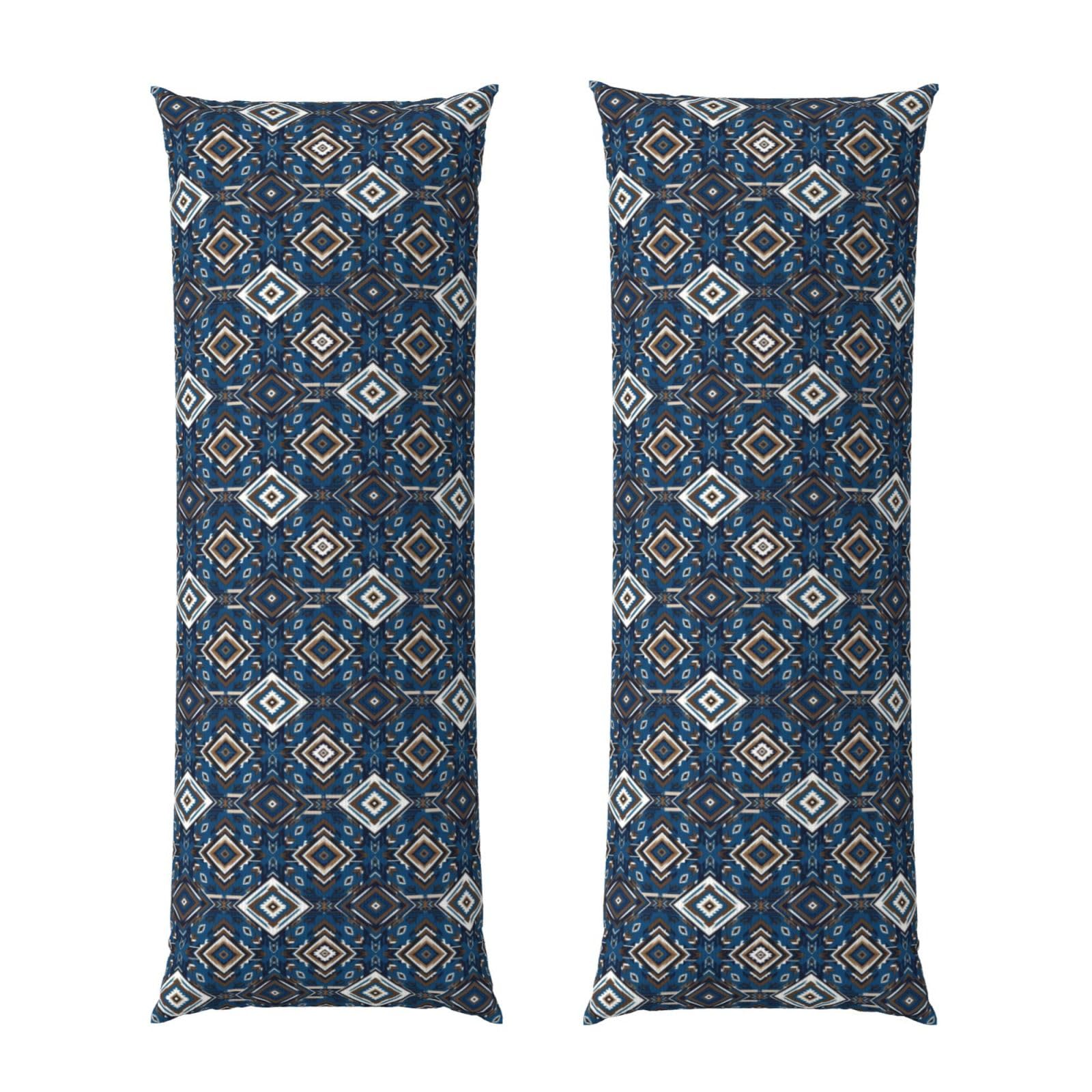 Body Pillow Cover 20x54 Inch, Blue Geometric Tribal Navajo Aztec Ethnic, Silky Soft Long Pillowcase with Hidden Zipper, Wrinkle Resistant Cushion Case for Couch Bed Home
