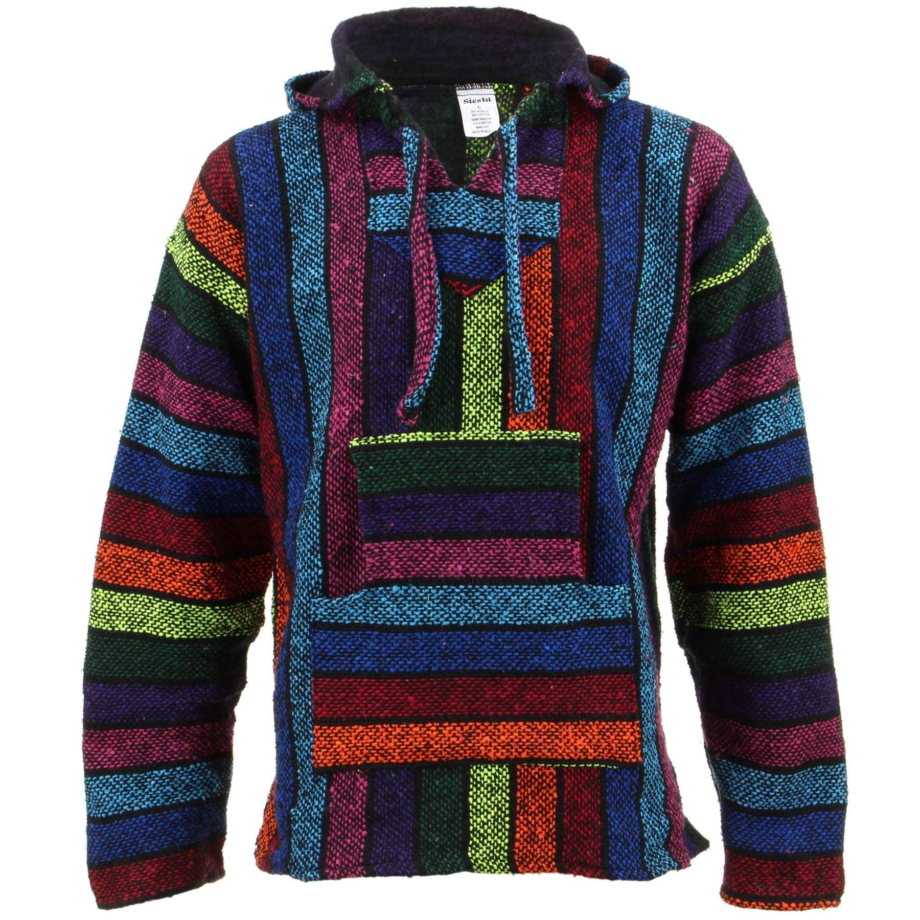 Siesta Mexican Baja Jerga Hooded Hippie Jumper - Pink