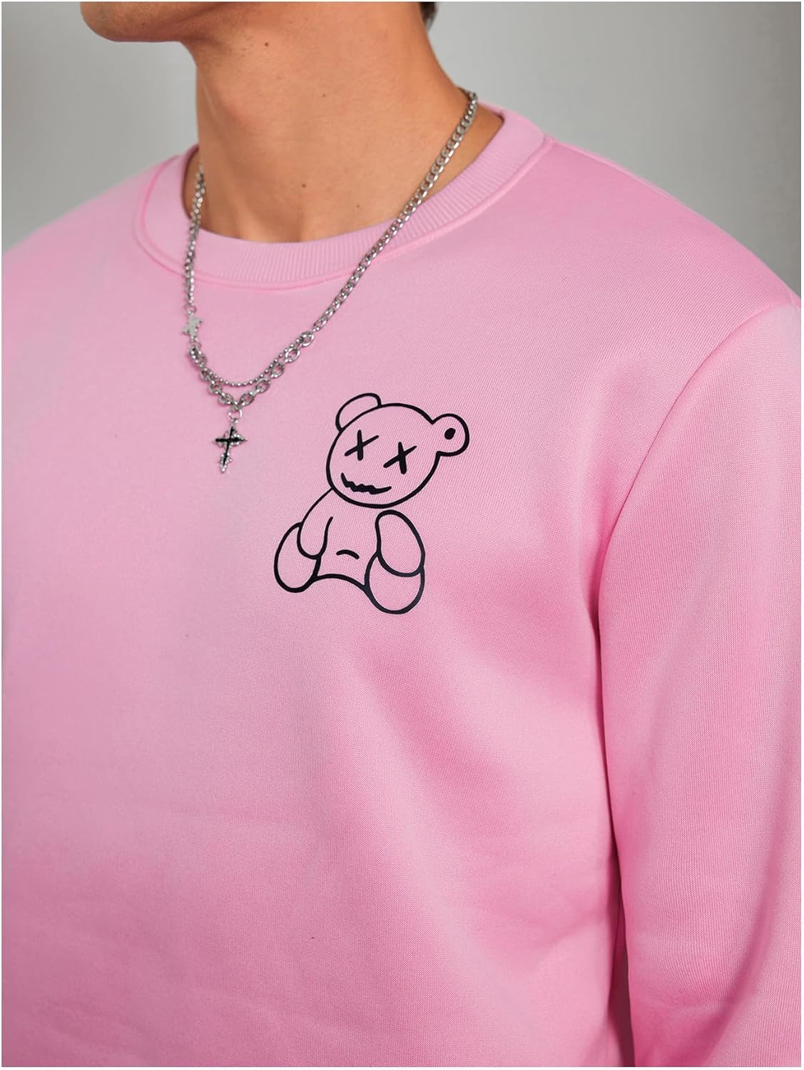 GORGLITTER Men's Bear Graphic Sweatshirt Anime Long Sleeve Crew Neck Drop Shoulder Pullover Tops - Image 6