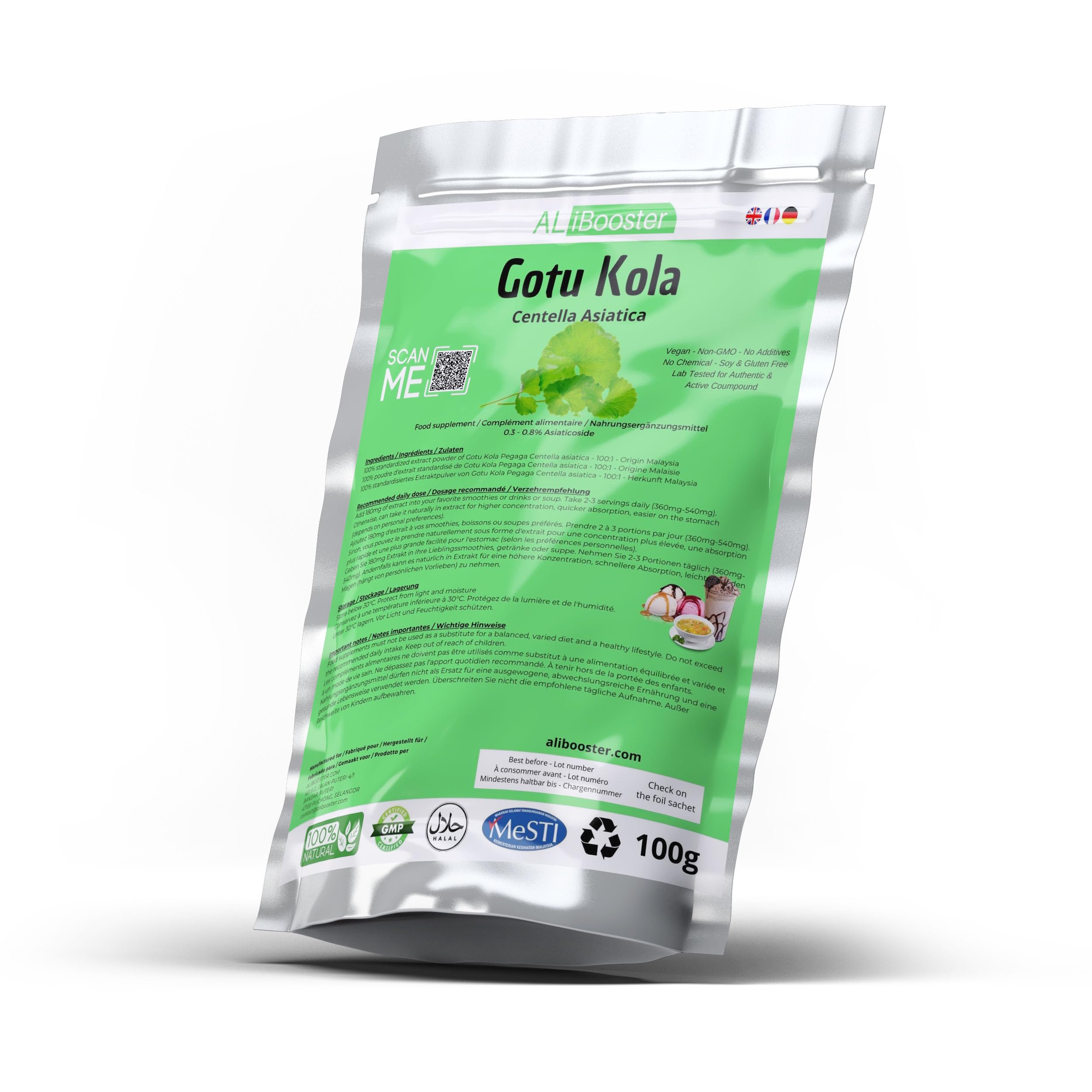 Extrakt Tigergras - Gotu Kola Pegaga Centella Asiatica - Pulver 100g rein 100% natürlich ohne Zusatzstoffe - Für Suppe, Getränke, Backwaren