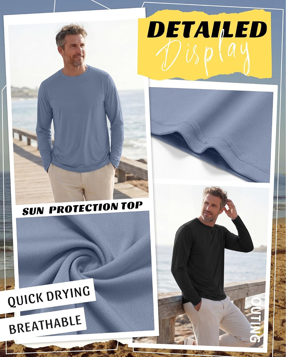 August Alley 3 Pack Men's UPF 50+ Swim Shirts Long Sleeve Quick Dry Rash Guard UV Sun Protection Water Fishing Running Shirt