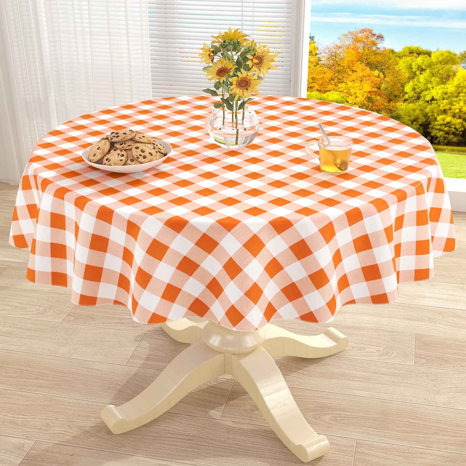 misaya Round Waterproof Vinyl Table Cloth, Flannel Backed Tablecloth