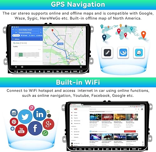 Miniatura 3 de UNITOPSCI Radio estéreo de coche Android de 9 pulgadas para VW Passat Jetta Golf Touran Seat Skoda 2G 32G Apple CarPlay y Android Auto, Bluetooth