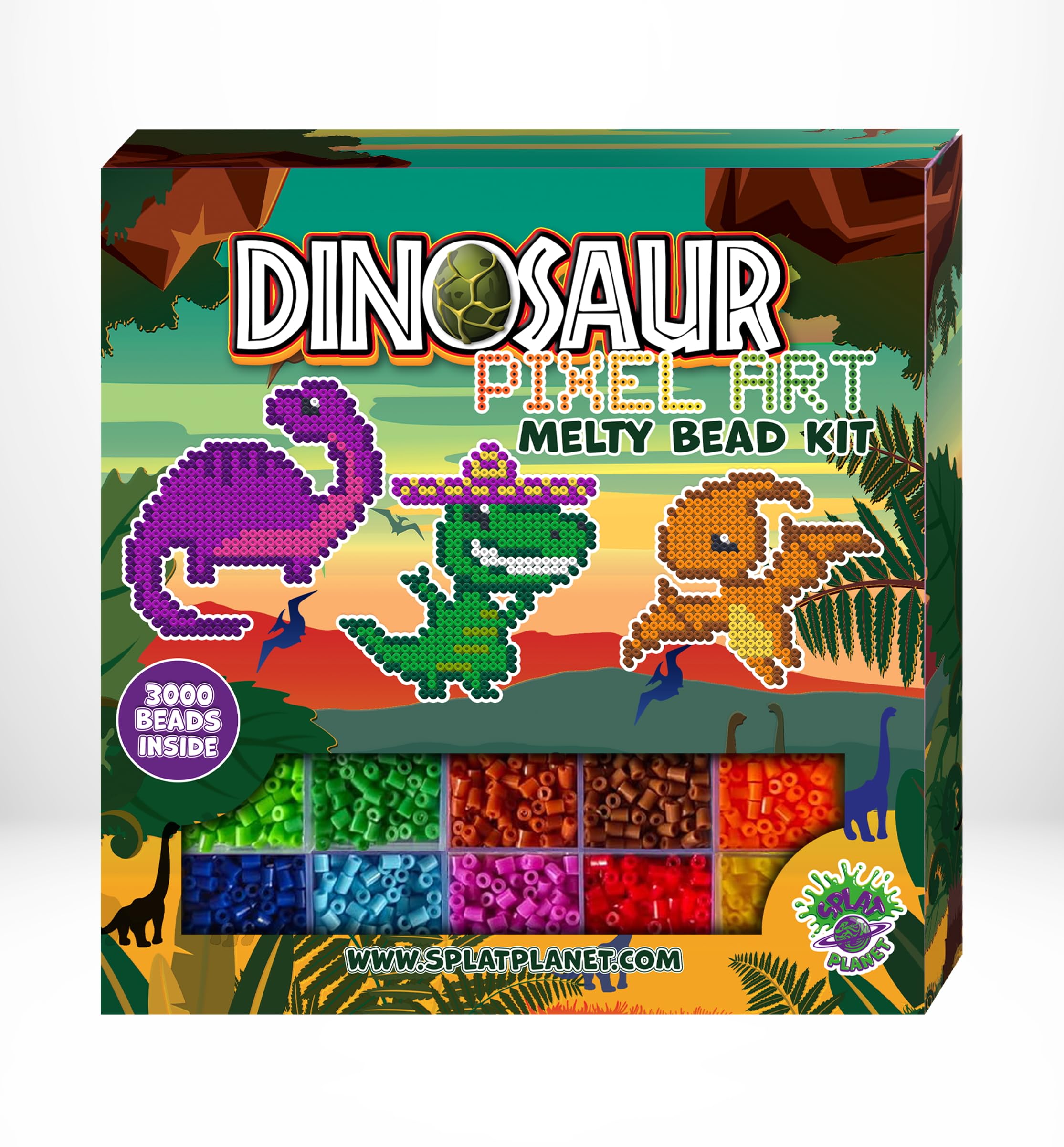 Splat Planet Dinosaur Pixel Art Melty Bead kit Fuse Beads for Kids Craft Art kit (Dinosaur)