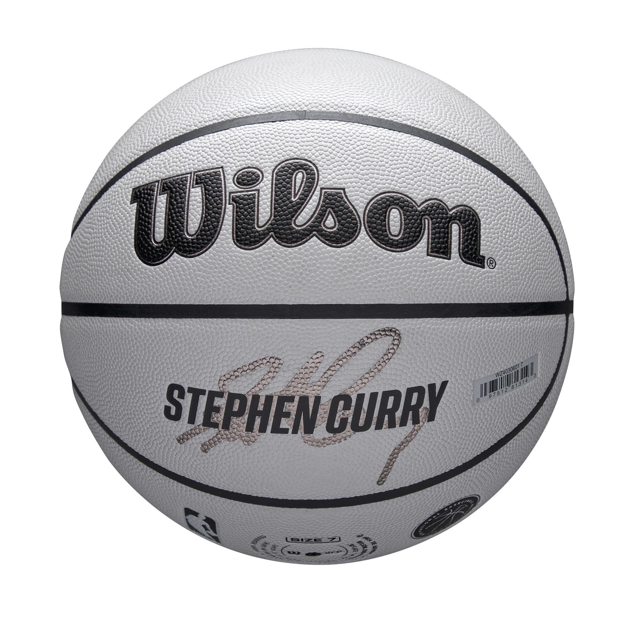 Wilson Pallone da Basket NBA Player Icon UV, Design di Stephen Curry, Con Schermatura Uv e Texture Pure Feel, Rivestimento Con Presa Sicura e Rimbalzo Affidabile, Colore: Grigio, Taglia: 7