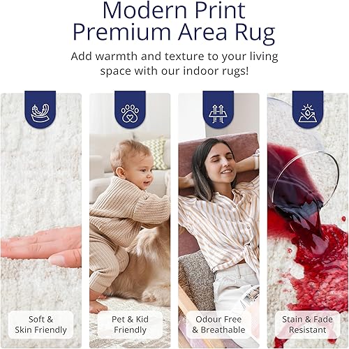 Miniatura 4 de Abani Alfombra color crema para sala de estar, dormitorio, patrón Art Deco, 2 x 3 pies, duradera y fácil de limpiar