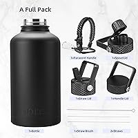 Vista 238 de BJPKPK - Botellas de agua aisladas con tapa de popote, botellas de agua de acero inoxidable de 40 onzas con 3 tapas, termo a prueba de fugas libre