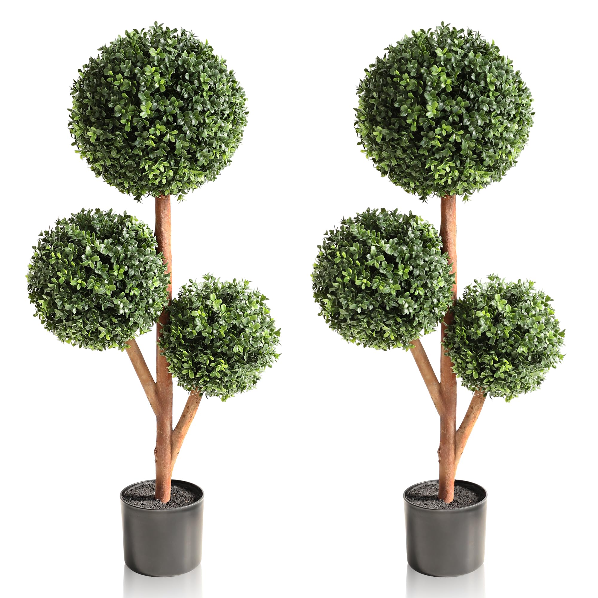 momoplant 90cm/3ft Artificial Trees, Topiary Balls Boxwood Trees in Pot Fake Plants for Home Indoor Outdoor Garden Decor