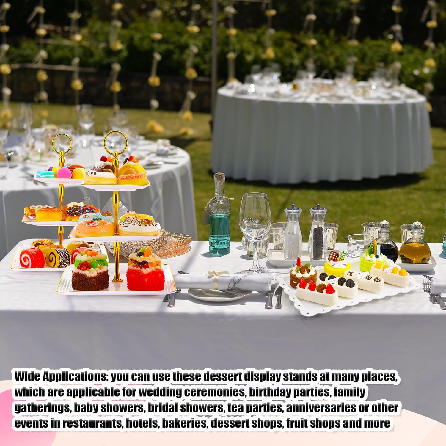 20 Pack Dessert Table Display Set 8 Pcs 3 Tiered Cupcake Stand with Gold Edges 12 Pcs White Dessert Serving Tray for Wedding Birthday Tea Party Decorations(Square)