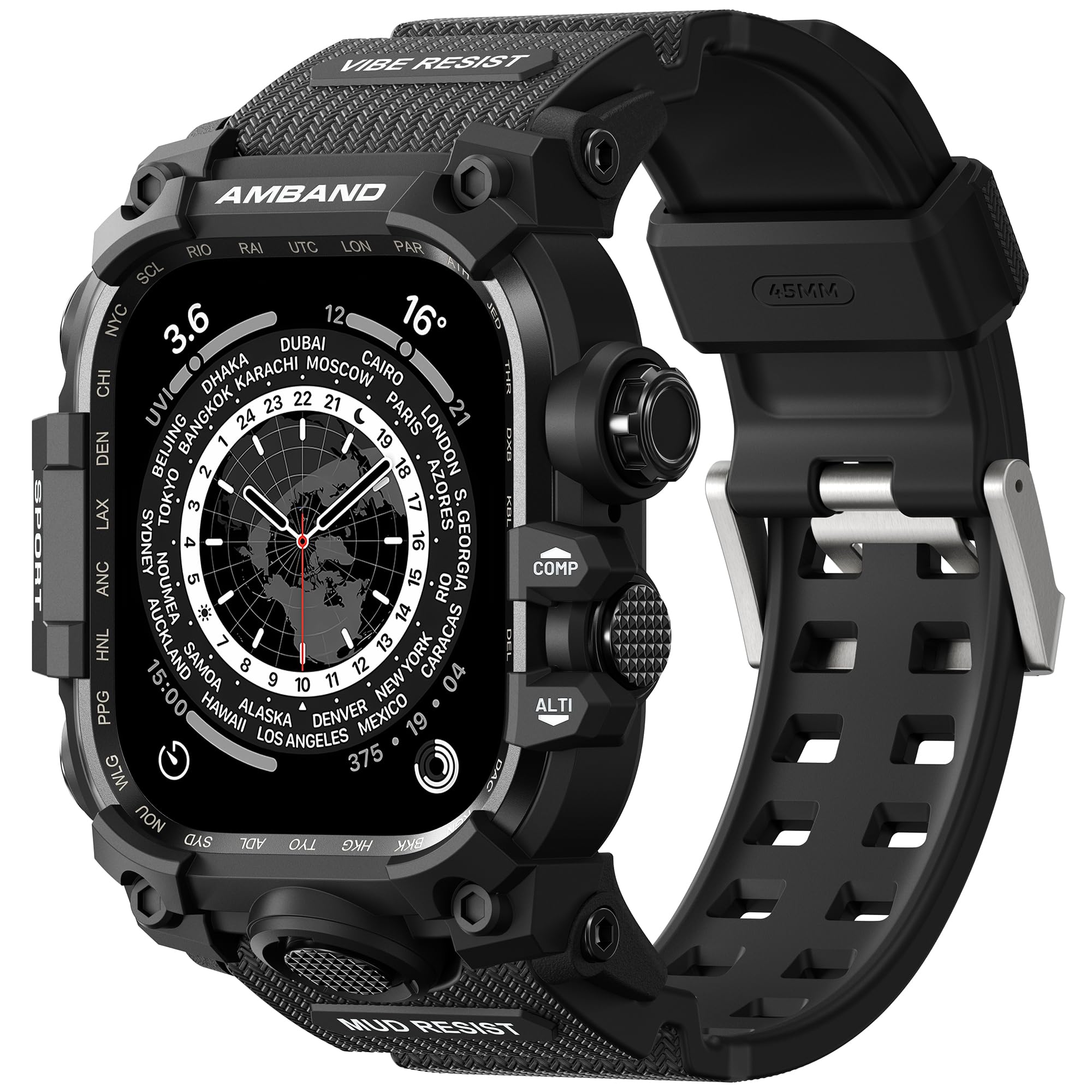 amBand M3 Rugged Case with Band Designed for Apple Watch Series 8/7 45mm - Black