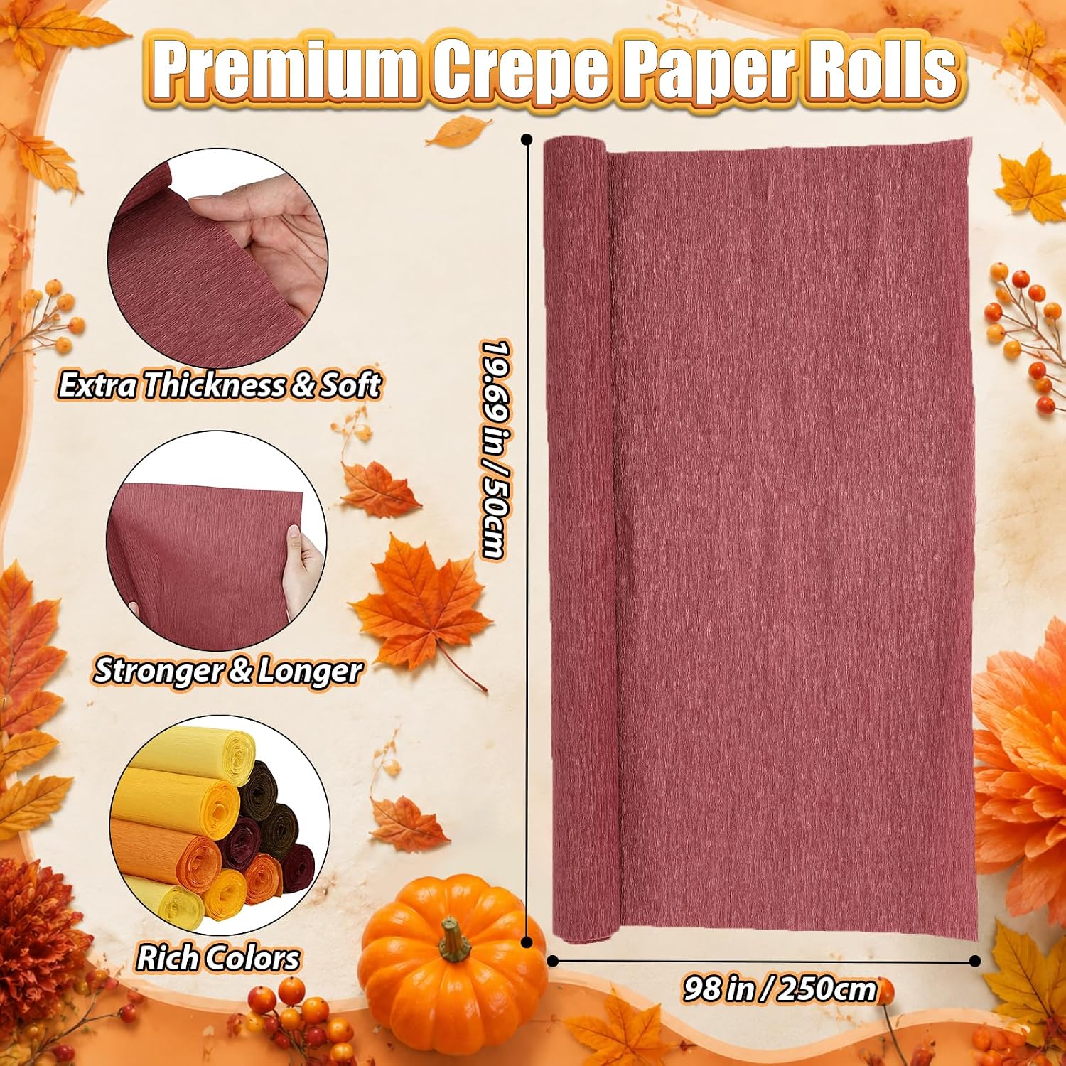 Gersoniel 10 Rolls Fall Crepe Paper Sheet 20 Inch Wide 8.2 ft Long