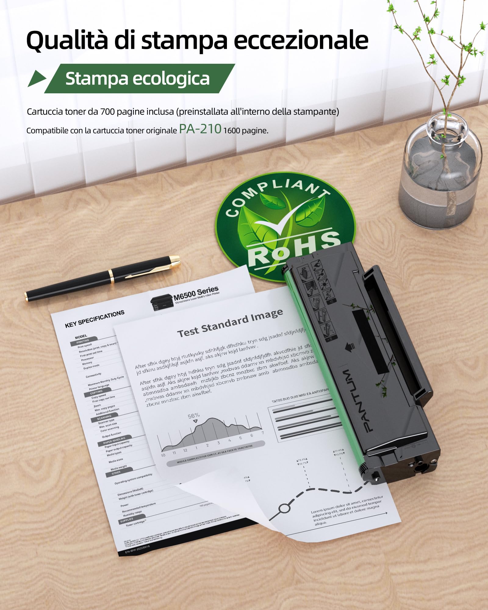 PANTUM M6500NW Stampante Laser Multifunzione WiFi, Duplex Manuale in Bianco e Nero, 22 ppm, Ethernet, USB 2.0, Risoluzione 1200 x 1200 dpi, Stampa, Copia e Scansione per Piccoli Uffici Domestici