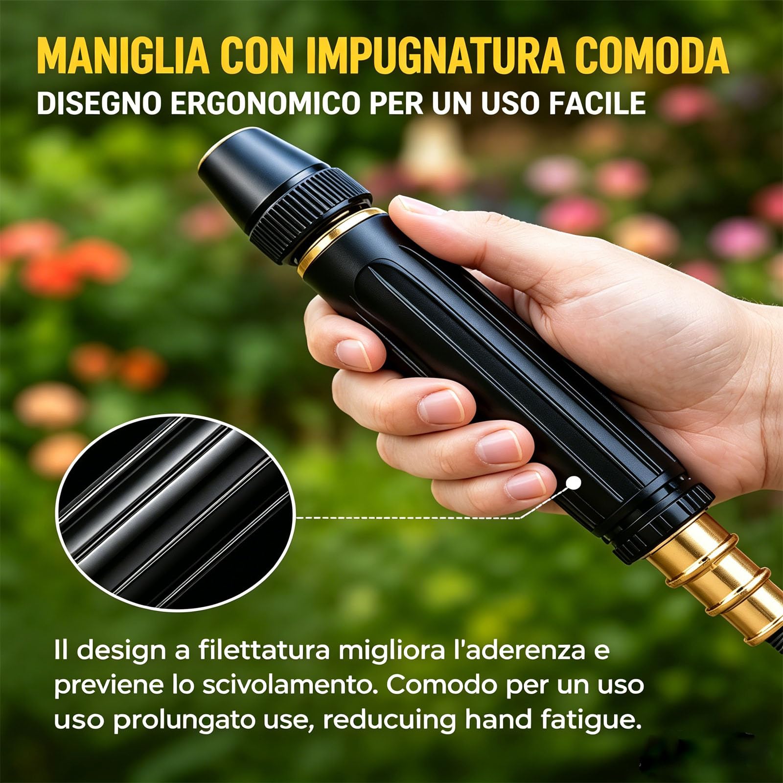 Ugello per tubo ad alta pressione a 360°, con ugello di rinforzo e 2 fascette stringitubo, 3 tipi di getto, 10 volte potente pistola ad acqua per la pulizia dell'auto (2PCS-A)