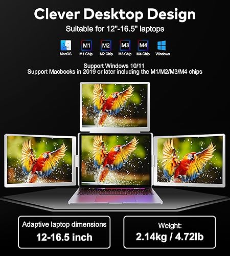 Miniatura 5 de FOPO Extensor de pantalla para portátil de 14 pulgadas, extensor de monitor FHD 1080P IPS, solo 1 cable para monitor cuádruple de 3 pantallas,