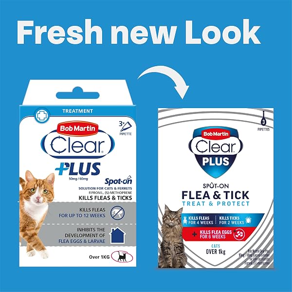 Bob Martin Clear Plus Spot On Flea Treatment for Cats and Kittens - Kills Fleas, Ticks, Lice and Flea Eggs (3 Pipettes) - 5