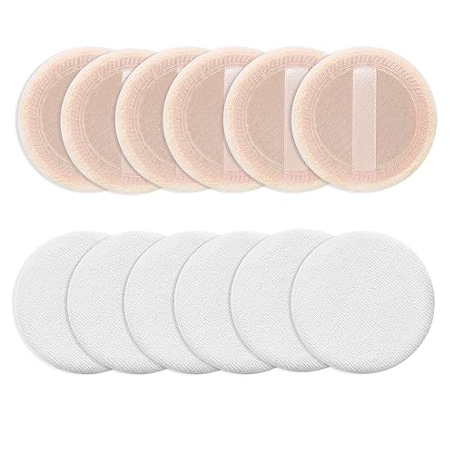 Vista 30 de Sibba Powder Puff 2 almohadillas de algodón para maquillaje facial cosmético con cinta para suelto y base, redondo, blanco, seco, adecuado