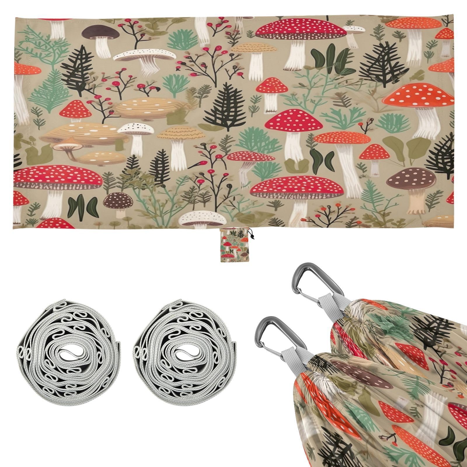 SDMKA Mushrooms Camping Hammock, 330 lbs with 2 Tree Straps, Carry Bag, Single Portable Hammock for Outdoor/Indoor, Hiking, Beach, Backpacking, Travel