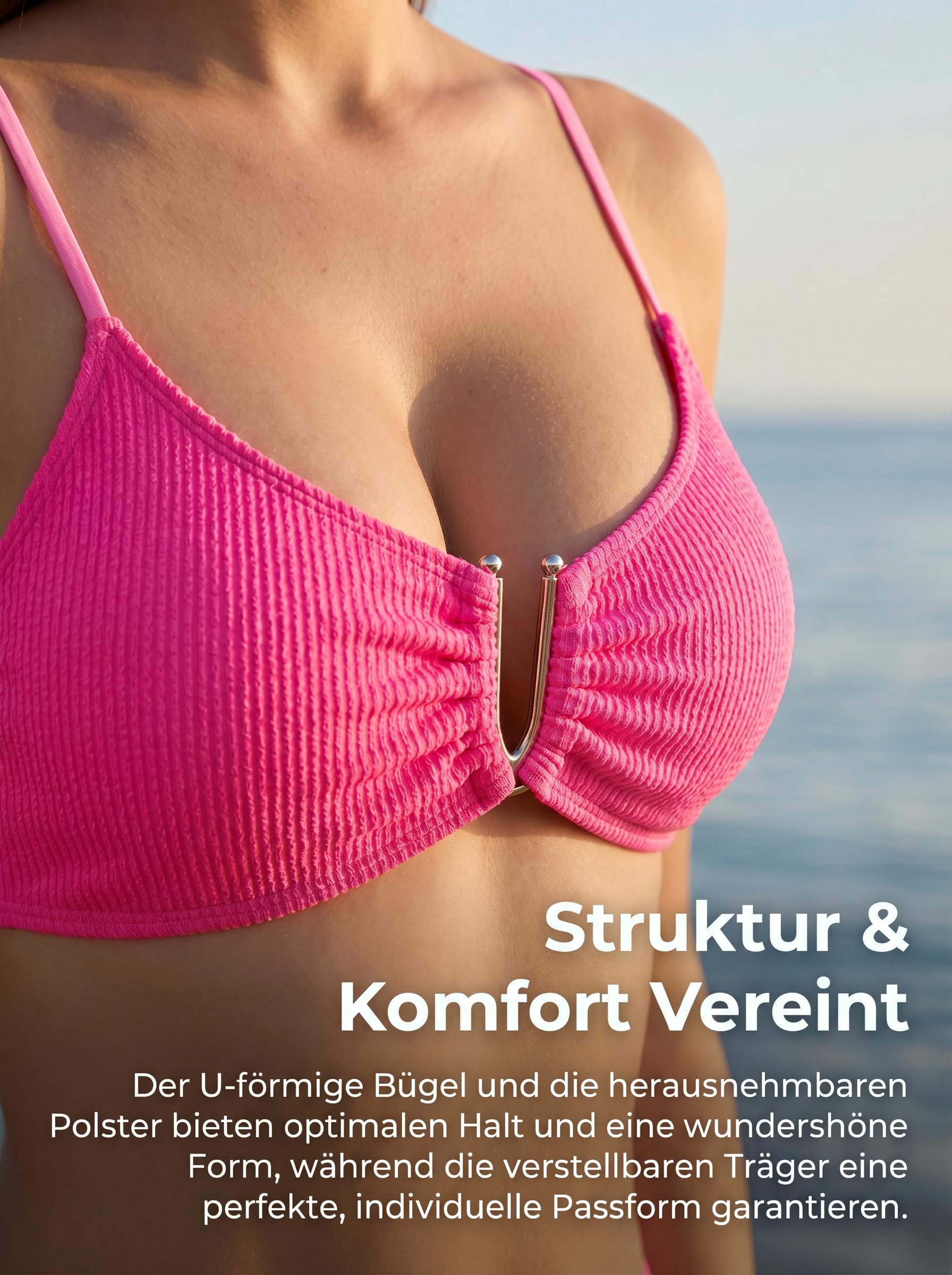 Horisun - Conjunto de bikini para mujer de dos piezas de tejido crujiente estructurado, Push Up, parte superior con armadura en U, tirantes ajustables, bragas cheeky con cordones laterales