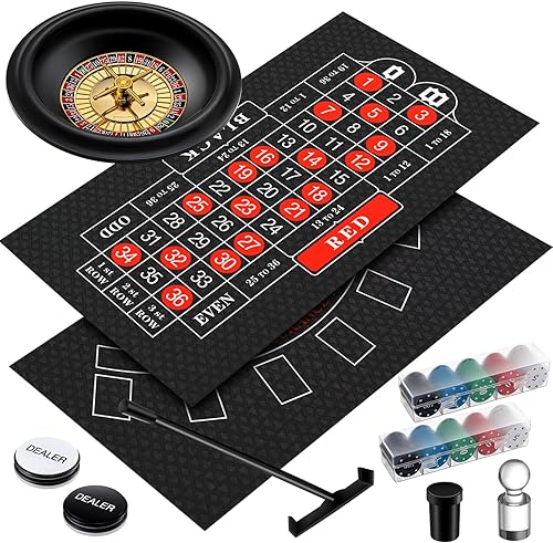 Miniatura 7 de El juego de ruedas de ruleta incluye rueda de ruleta de 10 pulgadas, fieltro de doble cara, 200 fichas, rastrillo de chips, marcador acrílico, botón