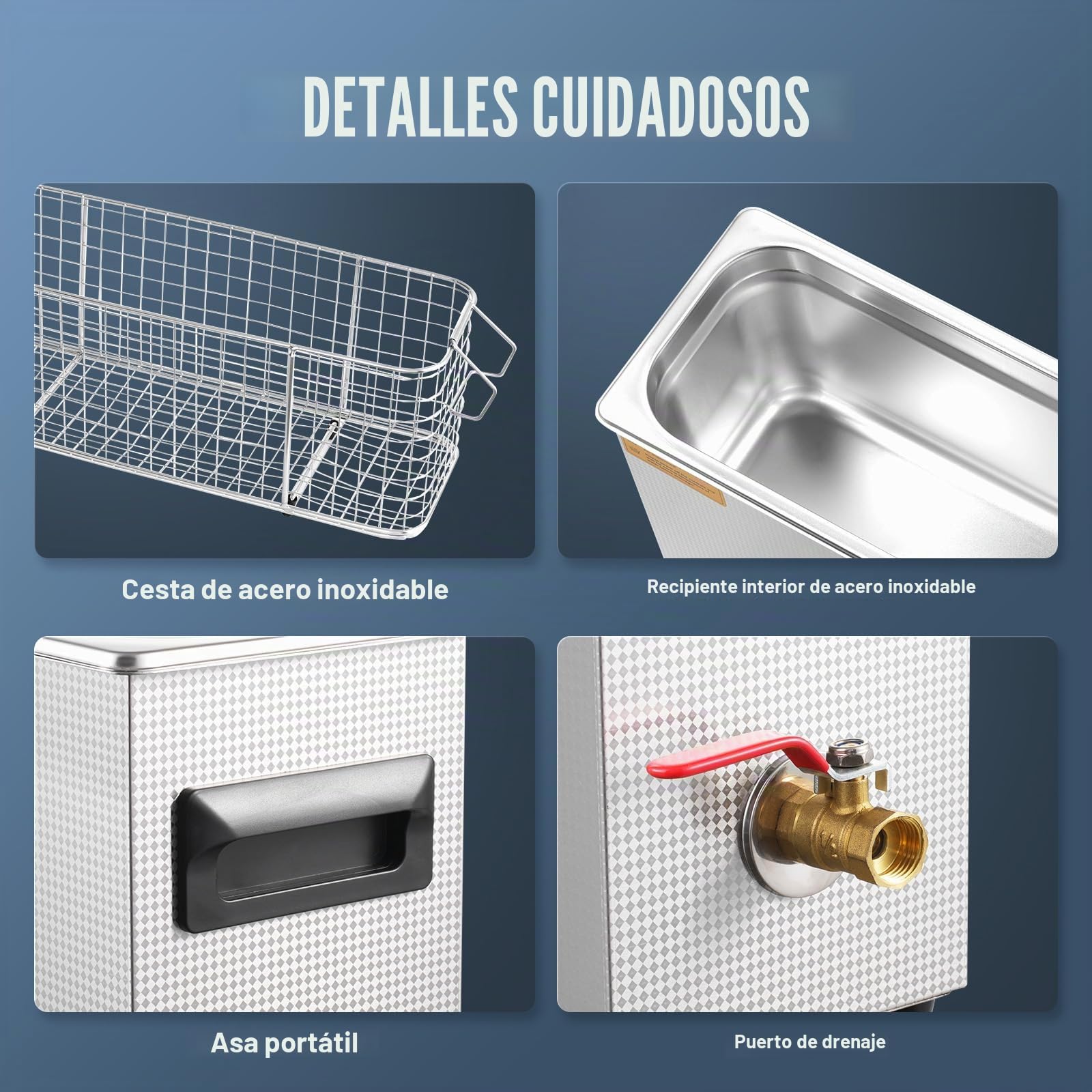 VEVOR Limpiador Ultrasónico 10 L Máquina de Limpieza Ultrasónica Profesional de 300 W con Temporizador y Calentador 40 kHz con Cesta para Piezas de Armas, Balas, Suministros Militares