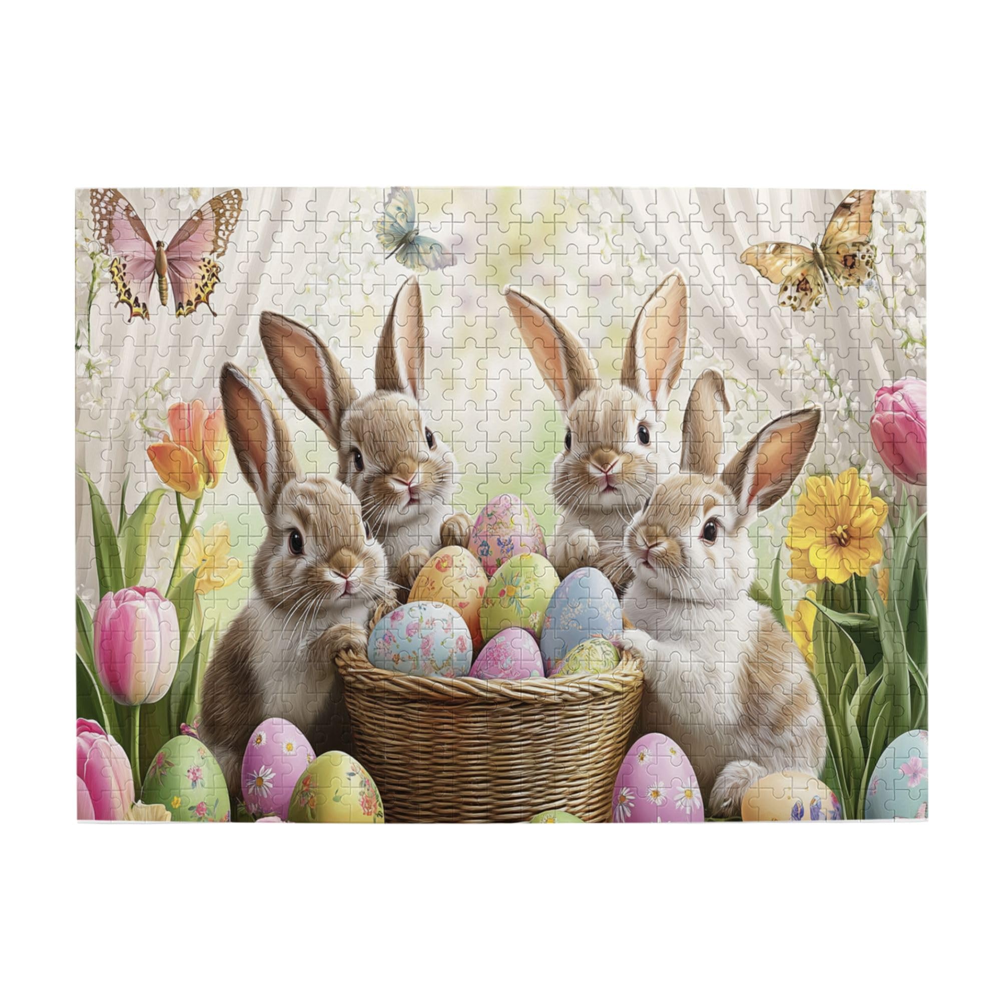 Vextrovia Adult Wooden Jigsaw Puzzle, Butterflies, Rabbits and Easter Eggs, Puzzles for Adults 500 Pieces, Vintage American Holiday-Themed Puzzle