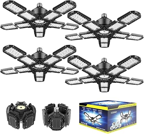 Miniatura 8 de Nexillumi Paquete de 2 luces LED de garaje de 180 W, 36000 lm luces LED para tienda con base media E26E27, 6000 K luces de garaje deformables LED de