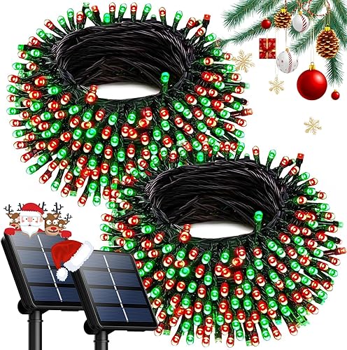 Miniatura 54 de OZS Paquete de 240 luces solares LED para exteriores, impermeables, luces solares de Navidad para exteriores, alambre verde, árbol eléctrico, luz