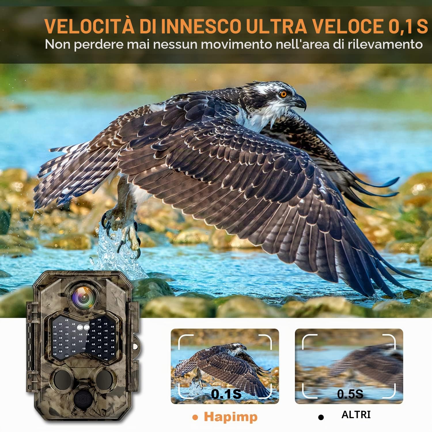 Fototrappola WiFi 4K 48MP con App, 125°Ampia Visuale Fototrappola Infrarossi Invisibili con Velocità di Trigger 0,1S, 940nm IR LED Fotocamera Caccia Visione Notturna Fino a 25m