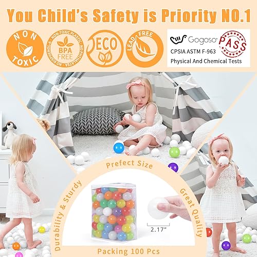 Miniatura 3 de GOGOSO Pelotas mixtas  100 unidades coloridas y suaves bolas de juego para niños, bolas de juguete de plástico sin BPA, diversión segura y