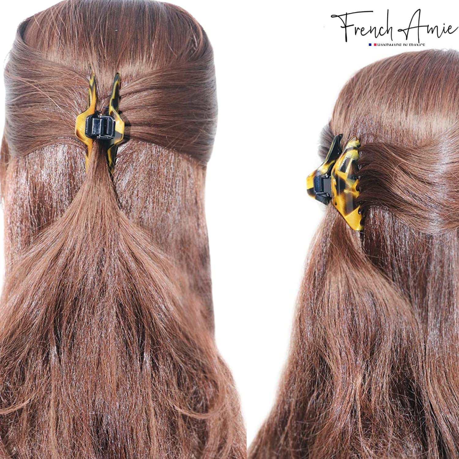 French Amie Thin and Narrow Captain Small Handmade Hair Claw with Inside Teeth and Covered Spring in Silver Shell Leopard Celluloid Jaw Hair Claw Clip Clamp Clutcher (Caramel) - Image 4