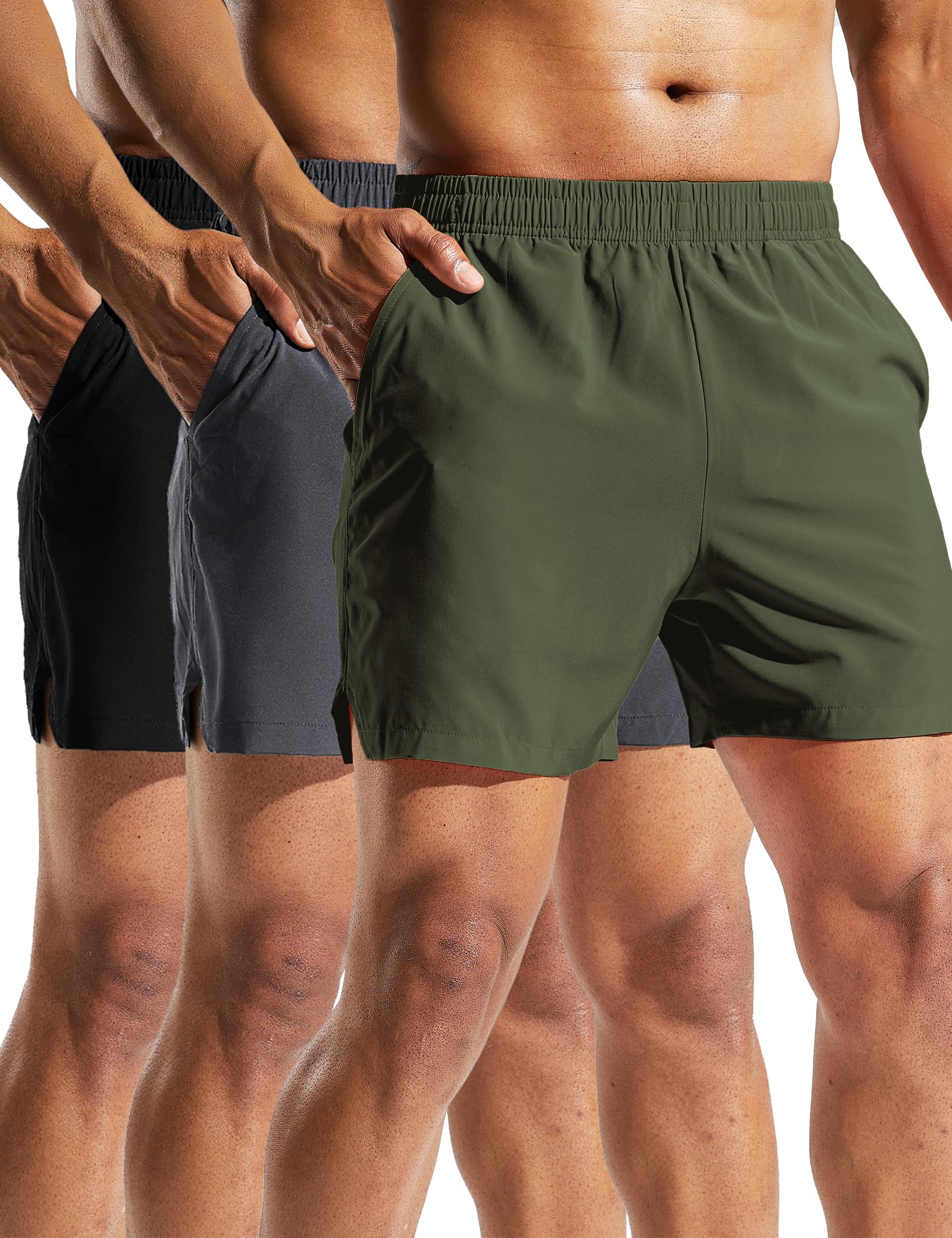 MIER Lot de 3 shorts de course à pied pour homme, 12,7 cm, séchage rapide, léger, pour gym, entraînement, sport, avec poches