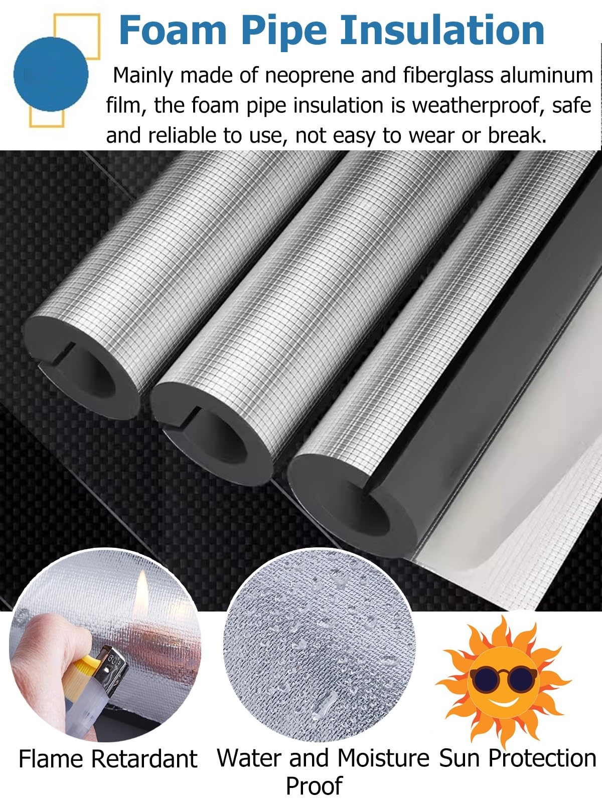 Isolamento tubo Involucro Isolante Per Tubi Dell'acqua In Ambienti Freddi All'aperto, Autoadesiva Isolamento Del Tubo In Schiuma Di Foglio Di Alluminio ( Color : Inner Dia , Size : 110mm(4 3/10 in) )