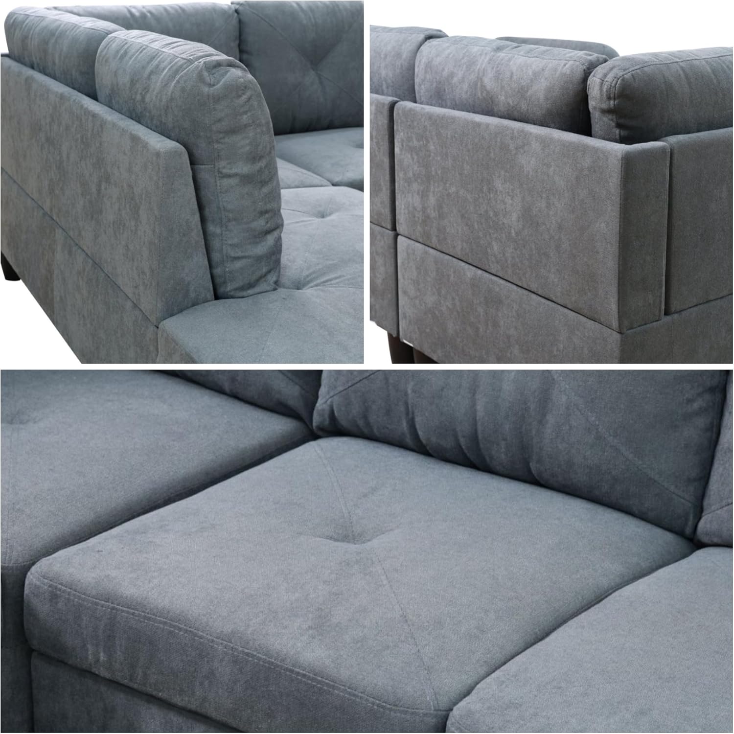 L Shaped Couches for Living Room, Sectional Couch Living Room Furniture with Storage Ottoman, Modular Sectional Sofa with Movable Chaise for Apartment Office, Dark Grey