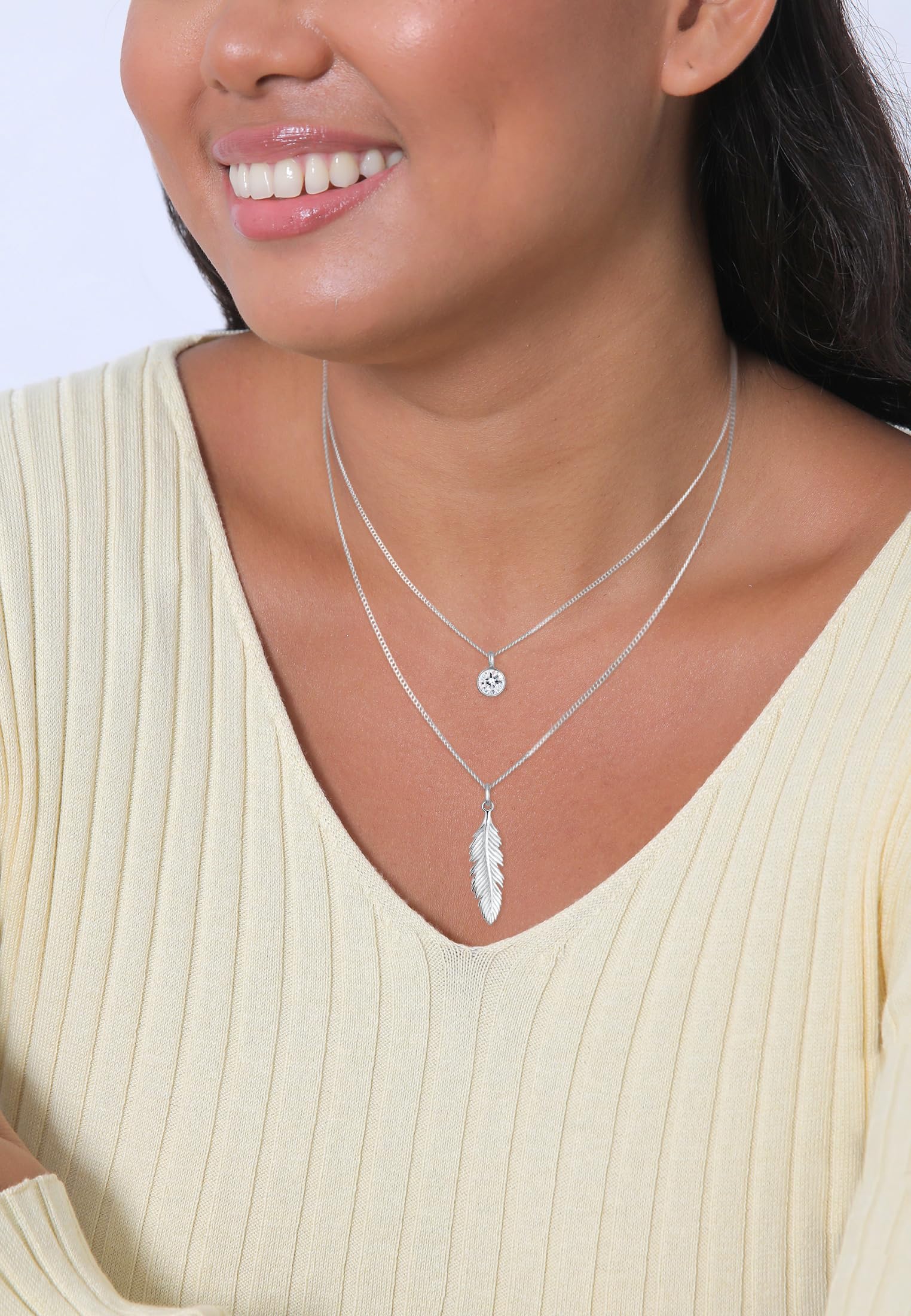 Elli Damen Halskette Feder Boho mit Kristall