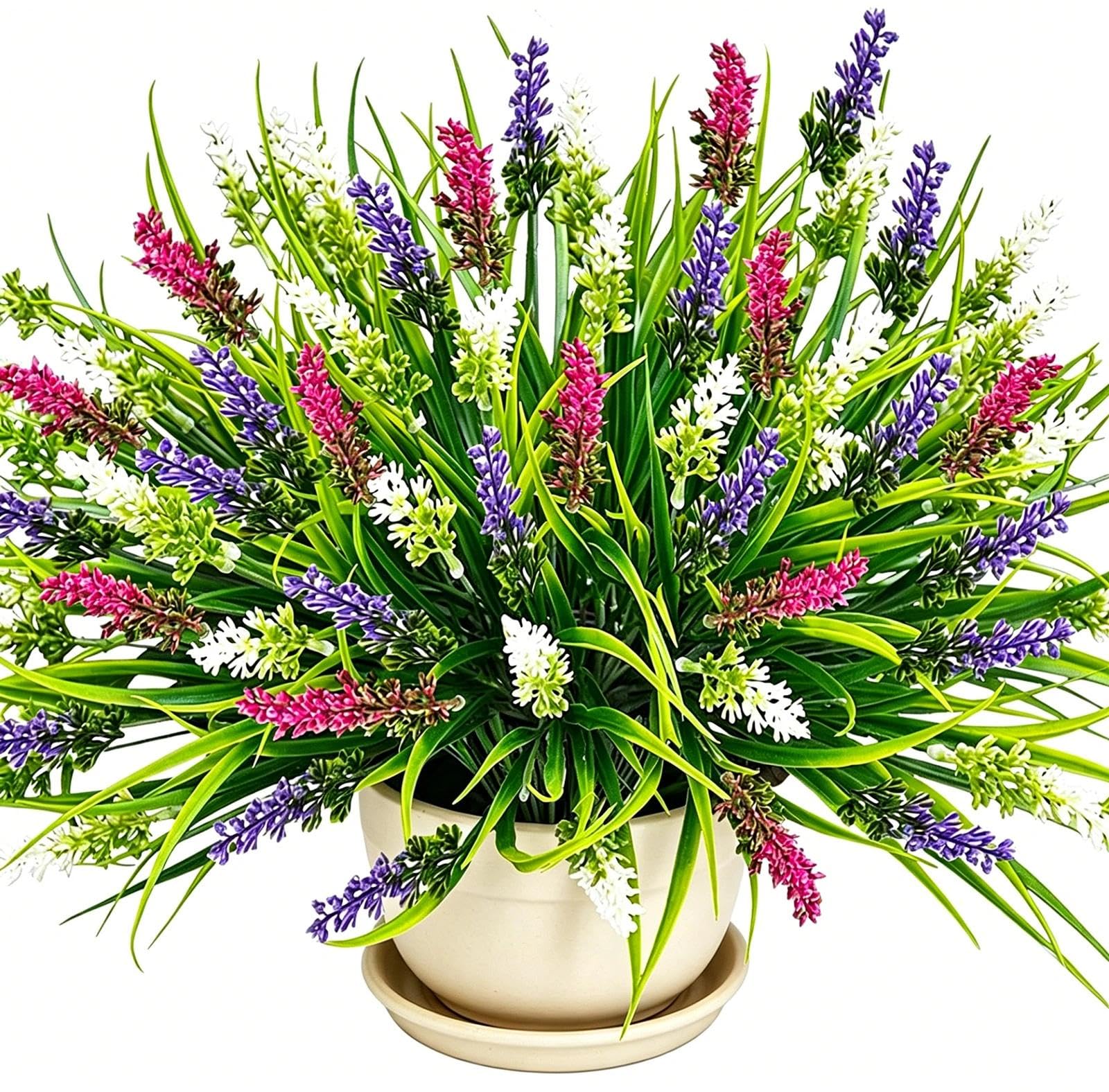 Huanyo Colorful 9 Bundles Artificial Lavender Flowers Outdoor, Uv Resistant Fake Plants Plastic Shrubs For Garden Planters, Window Boxes & Home Decoration (Colorful)