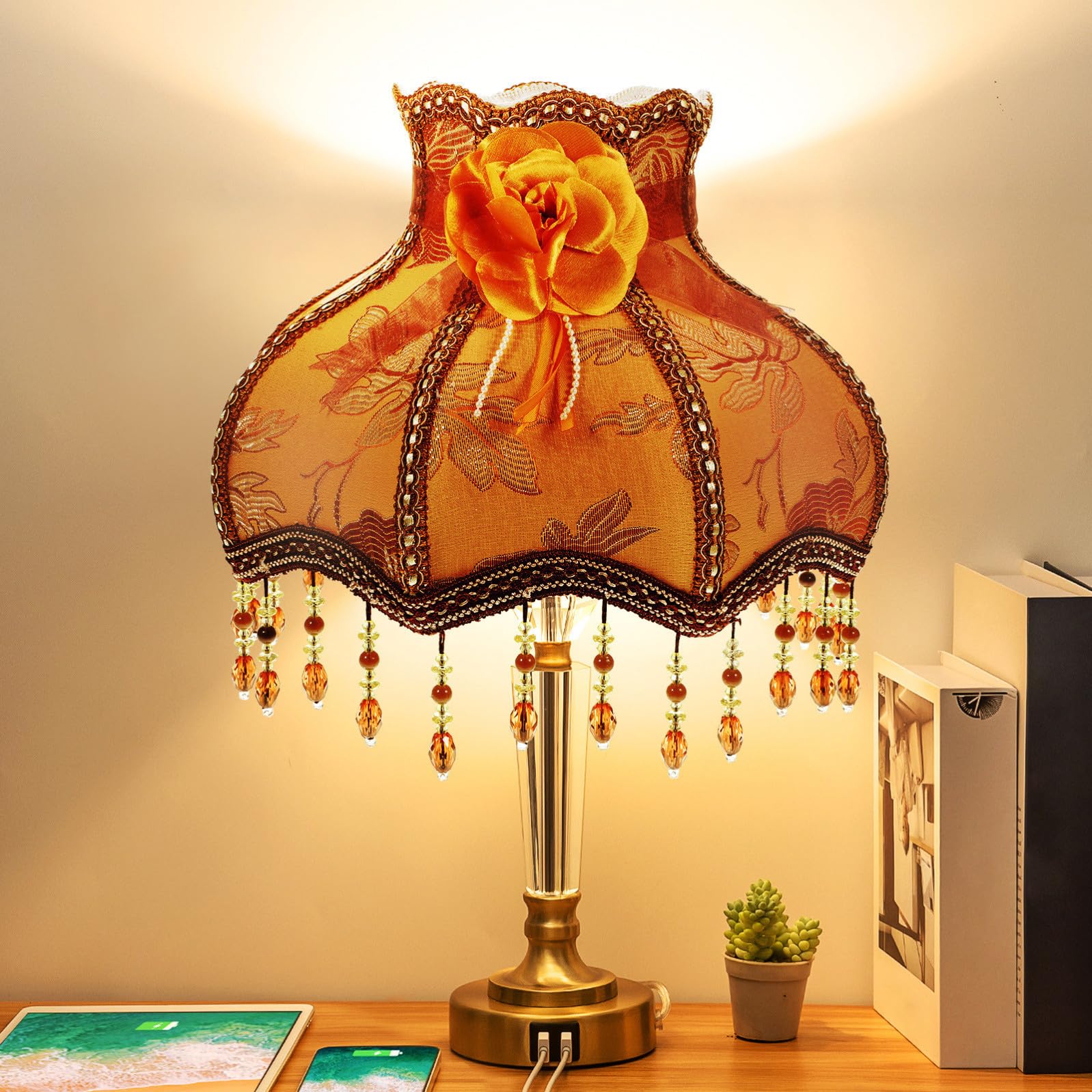 Retro Lampenschirm aus Stoff und Metall in Kaffee für Tischlampen