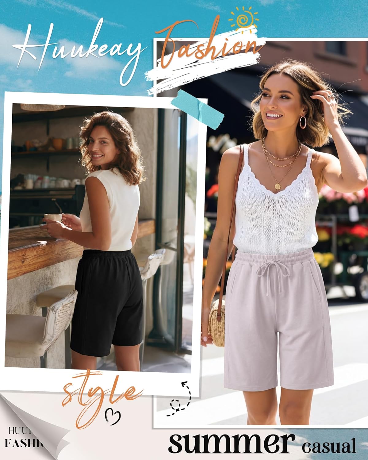 Huukeay 4 Pack Bermuda Shorts for Women Drawstring Elastic Waist Sweat Casual Wide Leg Long Shorts