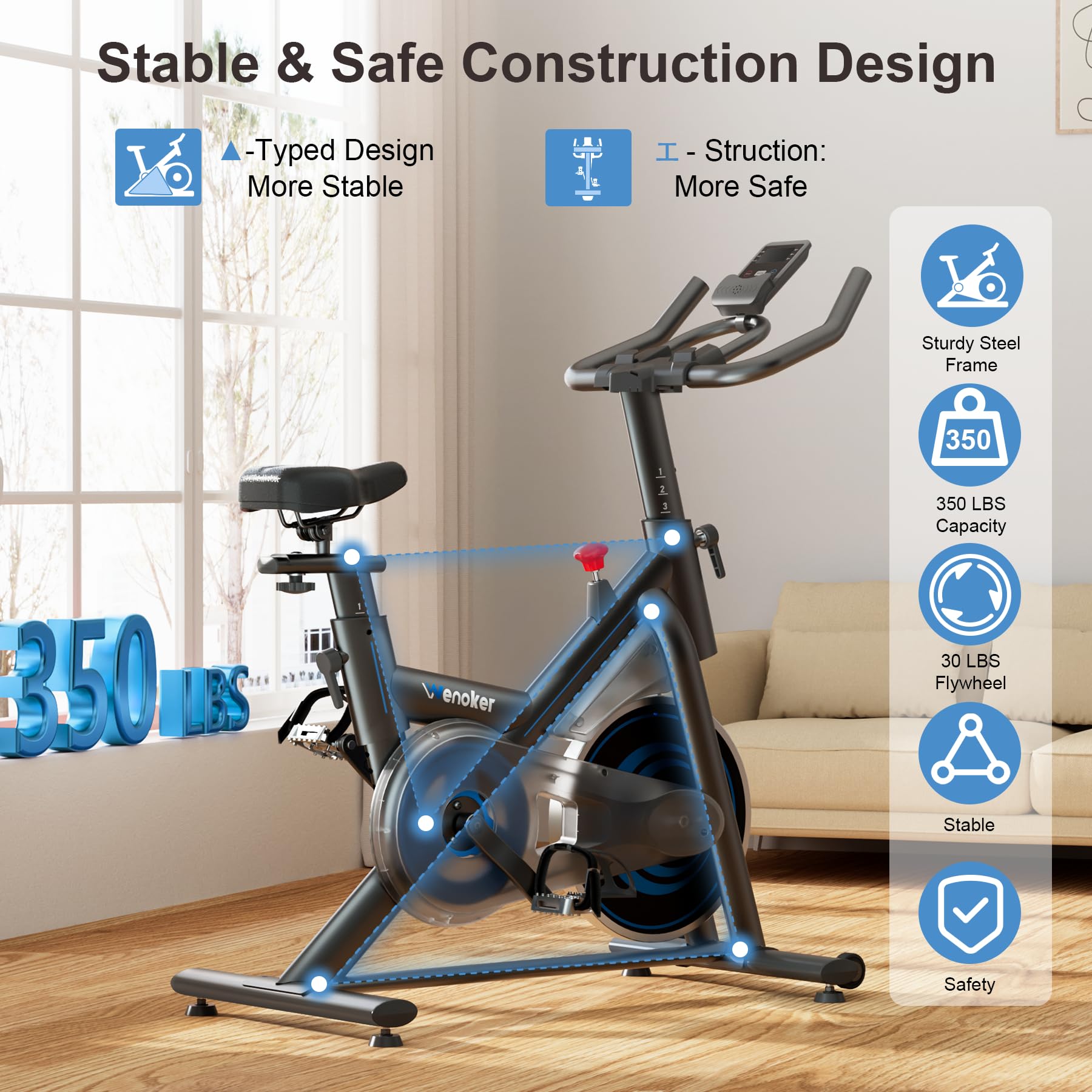 [2026 Update] WENOKER Heimtrainer – Flüsterleises Indoor Spinning Bike, Ergometer mit Magnetwiderstand, schwerem Schwungrad, LCD-Monitor, stationäres Fahrrad, Belastbar bis 160 kg