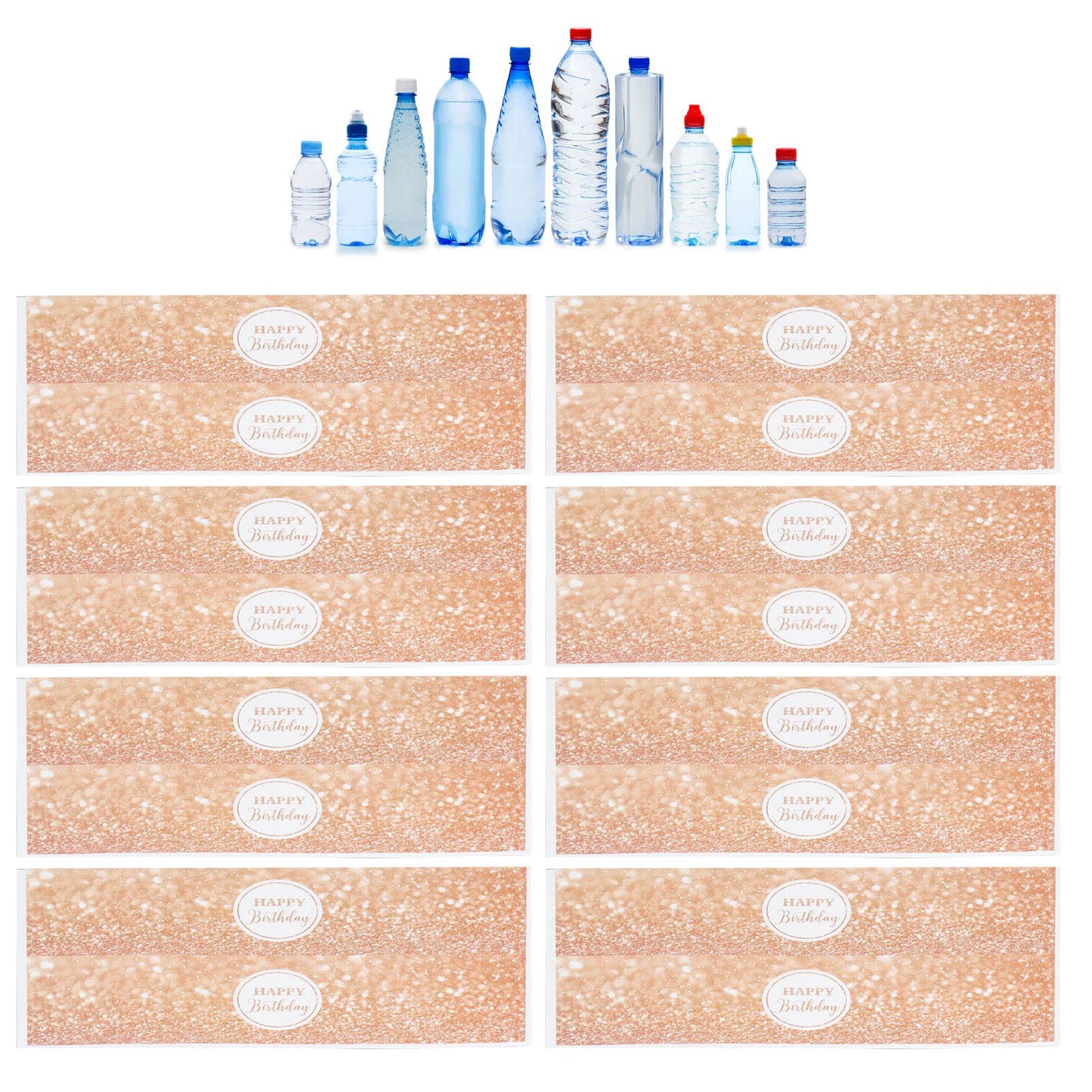 25pcs Water Bottle Stickers Rose Gold Shiny Happy Birthday Theme Paper Personalized Bottle Labels