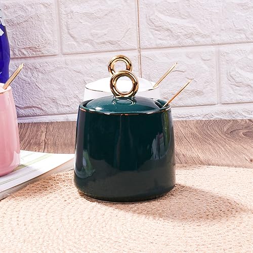 Miniatura 6 de BOSILI Azucareros de cerámica con cuchara de tapa para condimentos de azúcar, azucarero con tapa y cuchara de acero inoxidable para el hogar y la