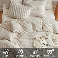 Vista 3 de WARMDERN Boho Duvet Cover Set King Size,Khaki Striped Duvet Cover Microfiber Bedding Set,3PCS Ultra Soft Breathable Lightweight Tuft Texture