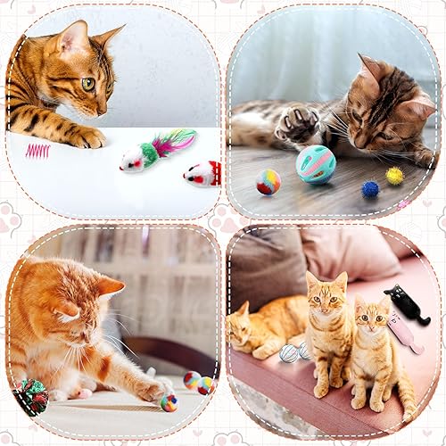 Miniatura 5 de Shappy Paquete de 150 juguetes para gatos a granel, paquete de juguetes divertidos e interactivos, incluyendo ratones, bolas de arco iris, bolas