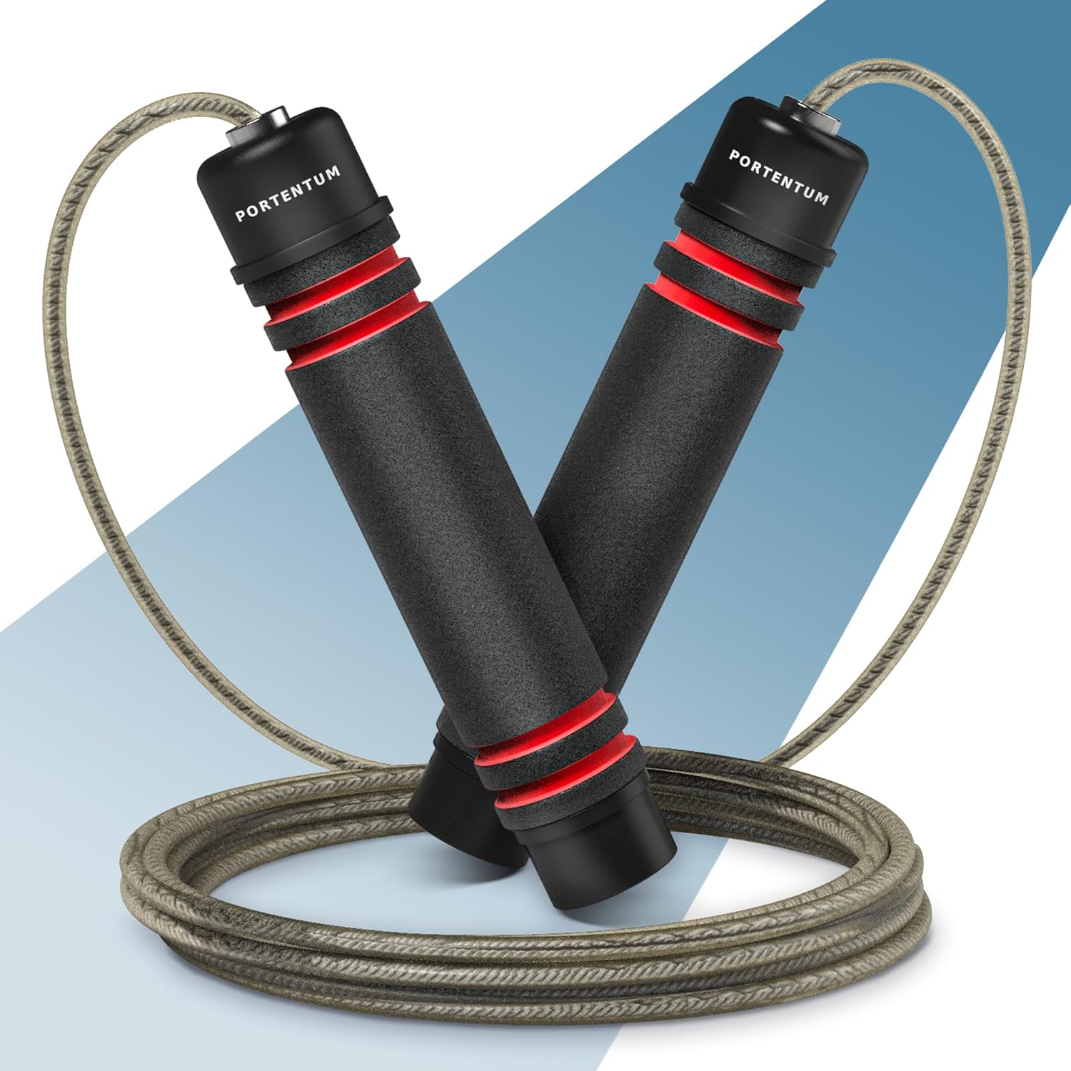 Comba Crossfit PORTENTUM con Mangos de Espuma Ergonómicos, Comba de Saltar de Longitud Ajustable y Rodamientos Rápidos – Ideal para Fitness, Entrenamiento por Intervalos y Crossfit – 2.8 Metros