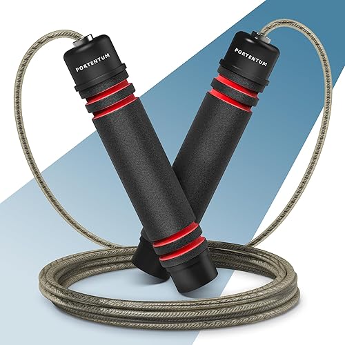PORTENTUM Crossfit Skipping Rope with Ergonomic Foam Handles, Adjustable Length Jump Rope and Fast Bearings – Ideal for Fitness, Interval Training and Crossfit – 2.8 Metres