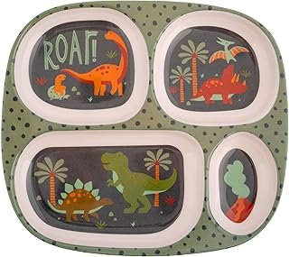 Stephen Joseph, Melamine Dinner Plate for Kids, Toddler Plastic Mealtime Divided Plates, Dinnerware Dishes Set for Picky Eaters Boy and Girls, Dino