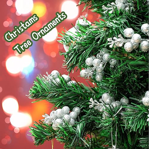 Vista 31 de Crafare Paquete de 24 tallos de bayas con purpurina de Navidad artificiales para relleno de árbol de Navidad, coronas, manualidades, decoración