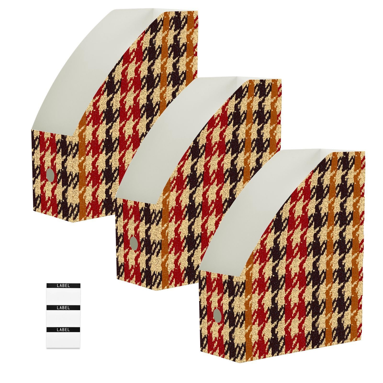 Classeur pliable pied-de-poule rouge lot de 3 organisateurs de bureau 23x31 cm