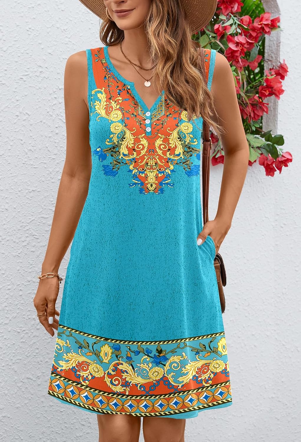 Ladlop Summer Dresses for Women 2026 Beach Loose Casual A Line Dress Sleeveless V-Neck Sundress with Pockets - Image 3