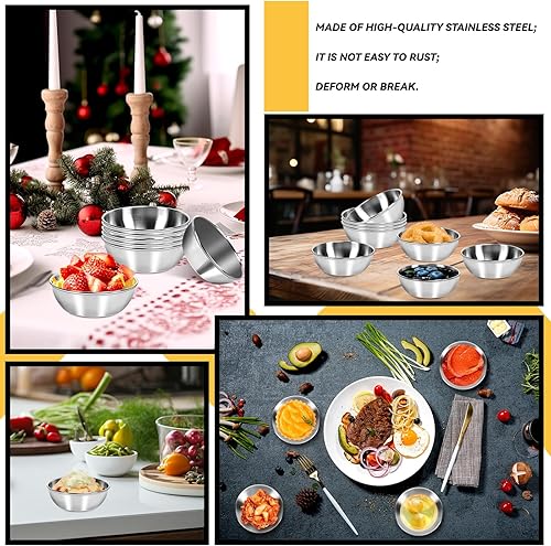 Miniatura 6 de BILLIOTEAM 6 platos de salsa de acero inoxidable, cuencos redondos para condimentos, mini platos de aperitivo, platos para mezclar sushi (3.15 x
